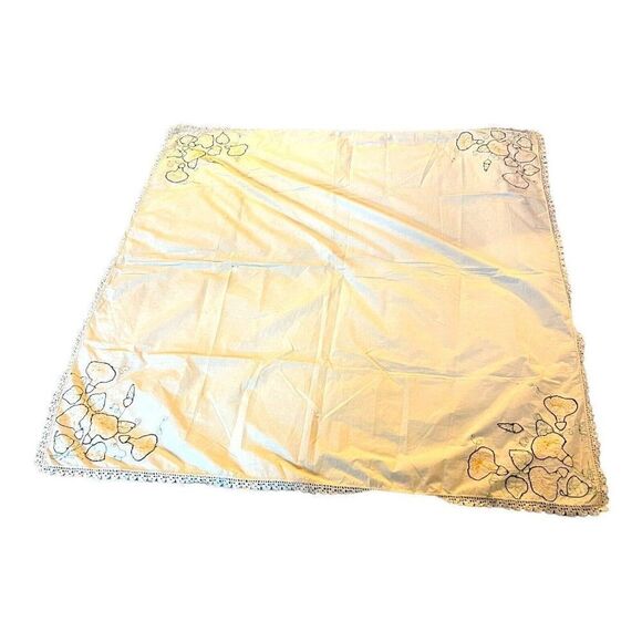 Tablecloth Morning Glory Flowers Floral Embroidered Square 62" Vintage Retro - Picture 8 of 8